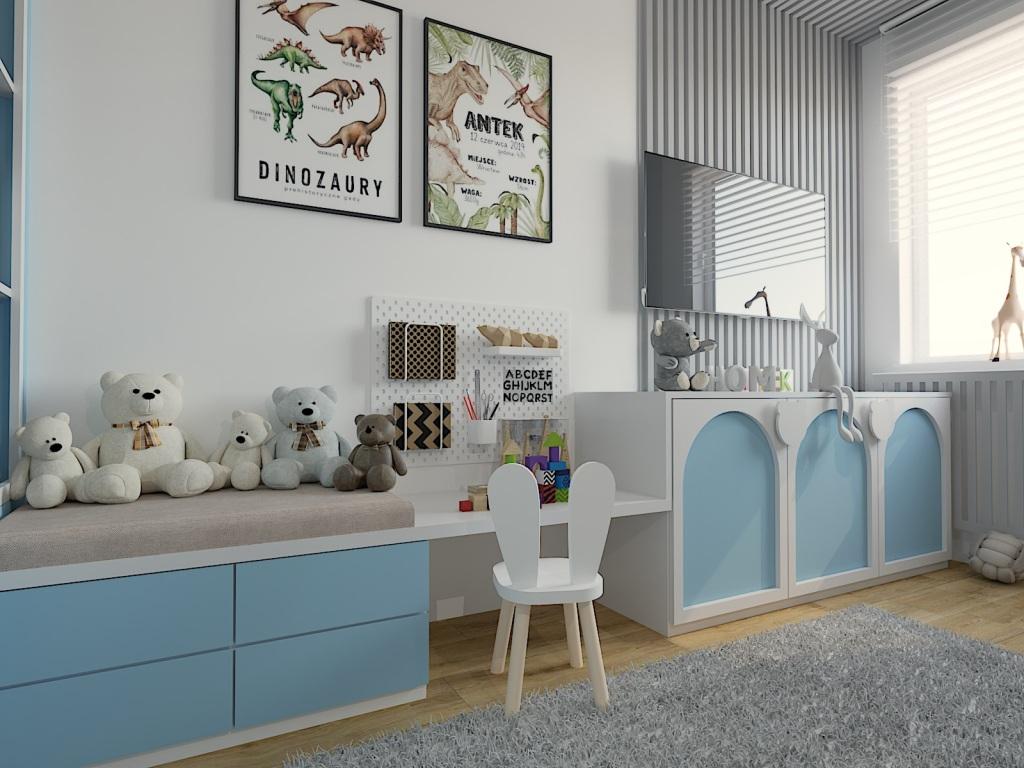 Pokój dla 4-6atka w kolorach niebieski i biały